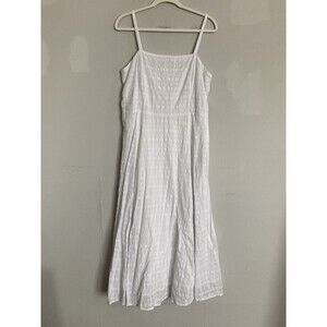 GAP Strappy Midi Dress 12 Tall Cotton White Smocked Classic Boho